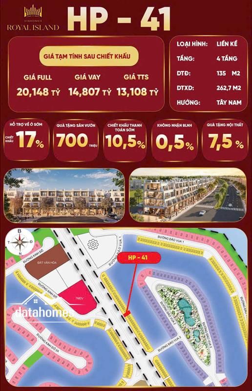 HP-41 Liền Kề Royal Island – 4 Tầng Tây Nam | Giá TTS chỉ 13,108 Tỷ – Ưu đãi tới 17%